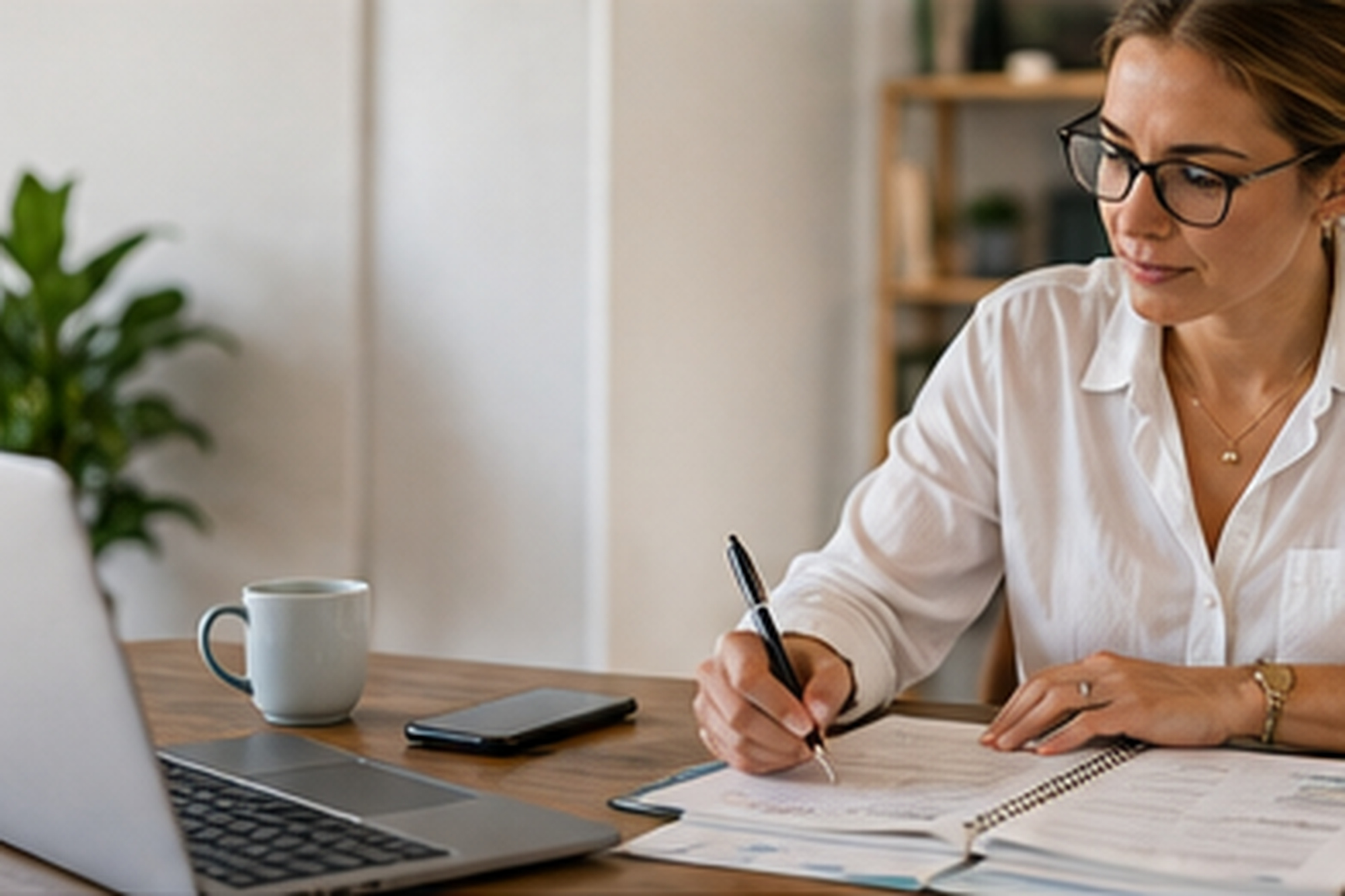Administrative professional organizing work at a desk